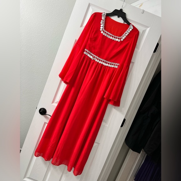 Red Flounce Sleeve Sequin Dress - Picture 9 of 13